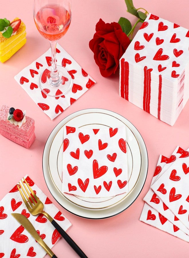 Fairooth 100 PCS Valentine's Day Cocktail Napkins Red Heart Disposable Dinner Napkin 3-Ply Valentines Hearts Paper Napkins for Valentine's Day Weddings Bridal Baby Shower Tea Birthday Party Supplies - Image 4